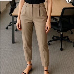 Linen Blend, Mocha,  Ankle Length Cuffed Trousers, size 6